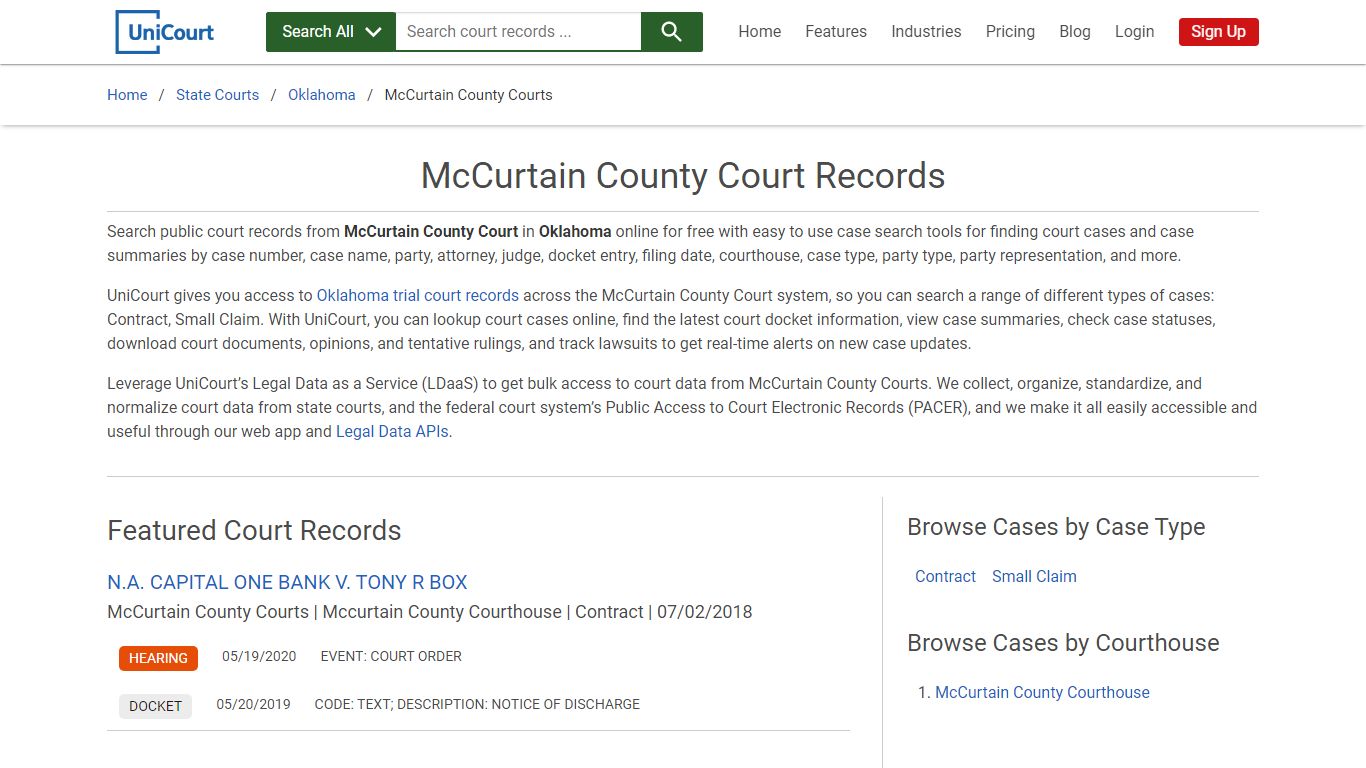 McCurtain County Court Records | Oklahoma | UniCourt